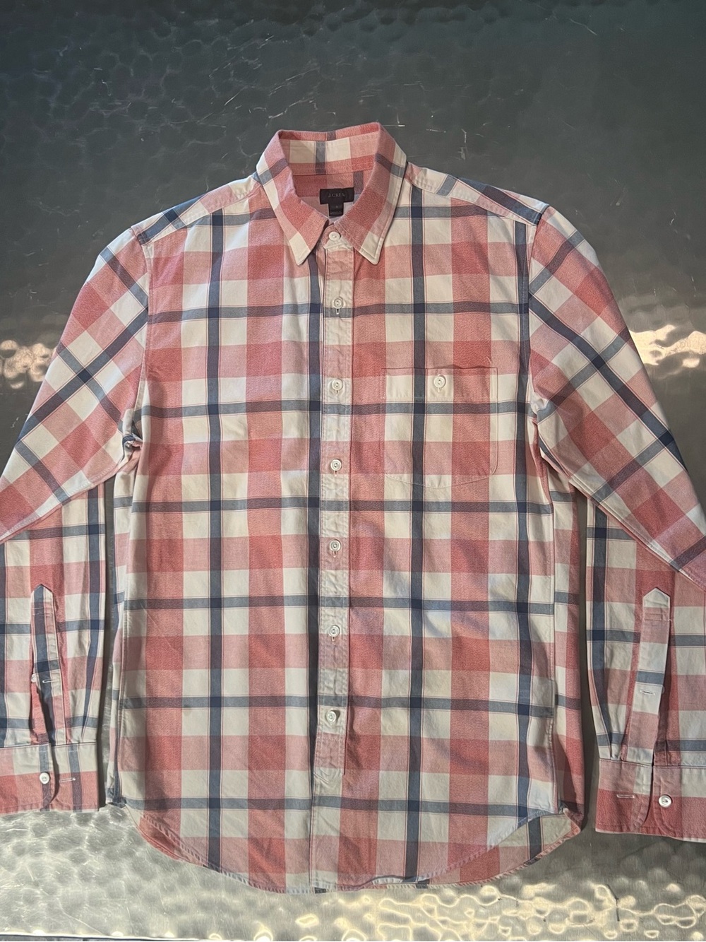 J. Crew Pink, Blue & White Plaid Long-Sleeve Button-Down Shirt